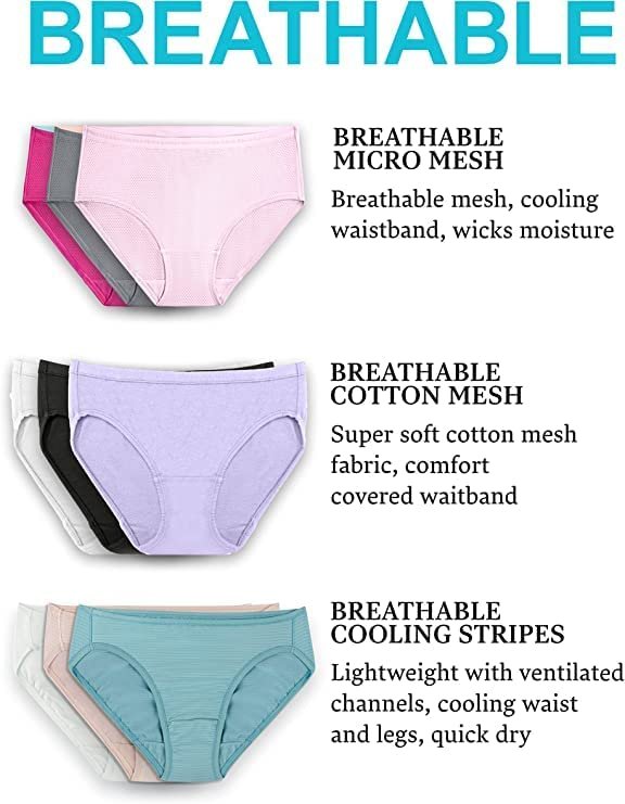 Fruit of the Loom Women's Breathable Micro-Mesh Bikini Underwear, 6 Pack