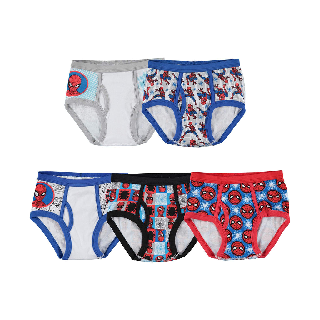 Spiderman Boys' Little 100% Combed Cotton Brief Multipacks with Multiple Print Choices Available in Sizes 4, 6, 8, 10, and 12, 5-Pack