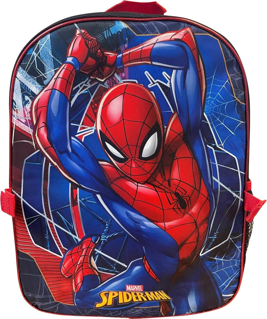 Ruz Spiderman Boy's 16 Inch Backpack With Removable Matching Lunch Box Set (Black-Red)