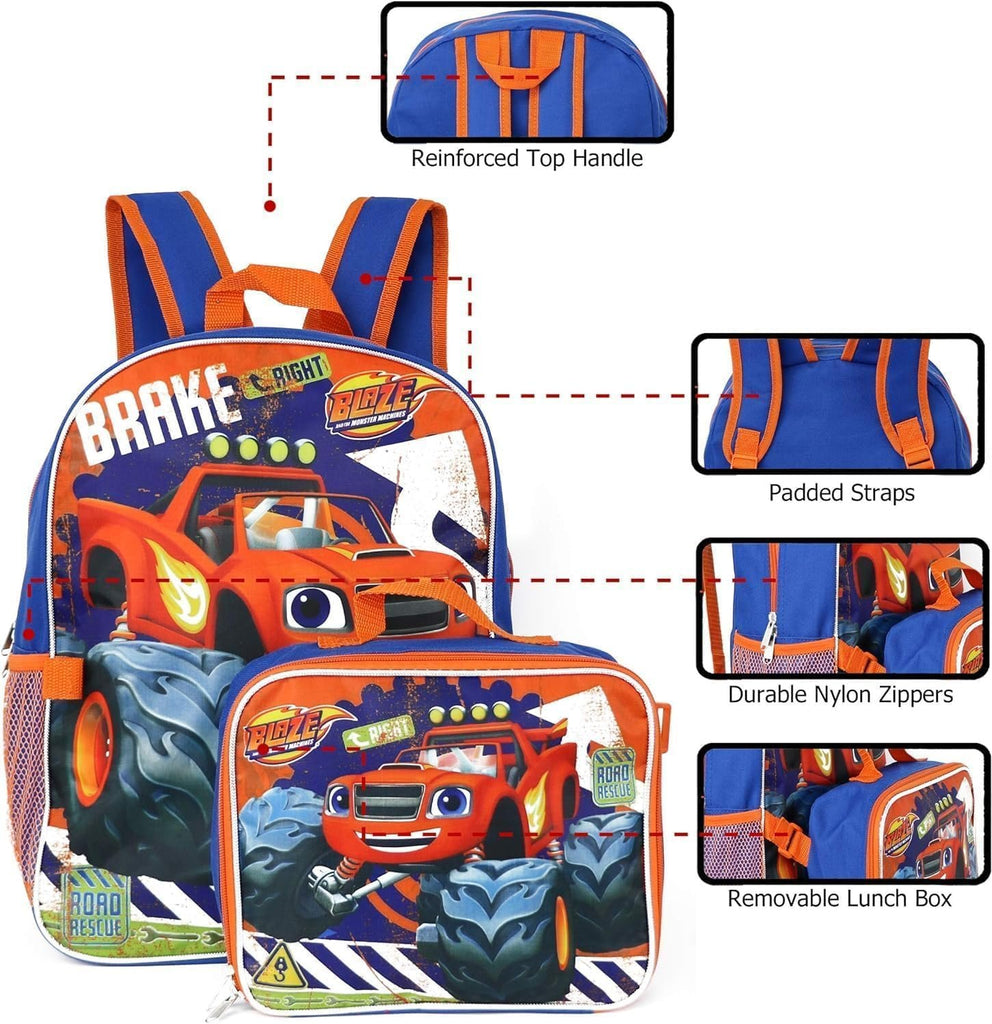 Ruz Blaze and the Monster Machines Kid's 16 Inch Backpack With Removable Lunch Box Set School