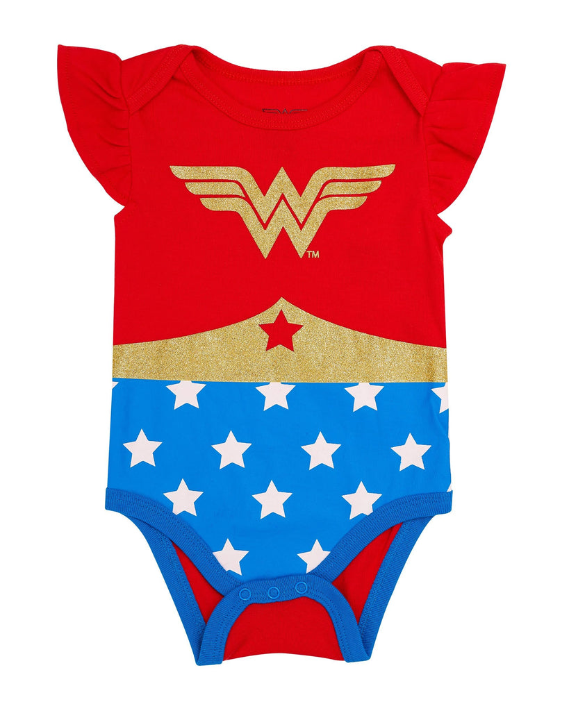 Wonder Woman Infant Baby Girls Bodysuit Baby Girl 3 Pack Gift Set (Red Multi, 6-9 Months)