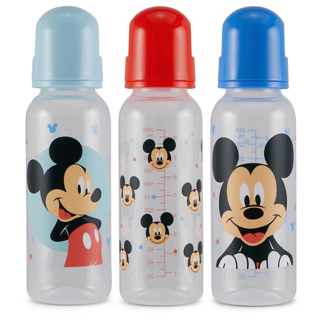 Baby Bottles 9 oz for Boys and Girls| 3 Pack of Disney "Mickey Mouse Pose" Infant Bottles for Newborns and All Babies | BPA-Free Plastic Baby Bottle for Baby Shower