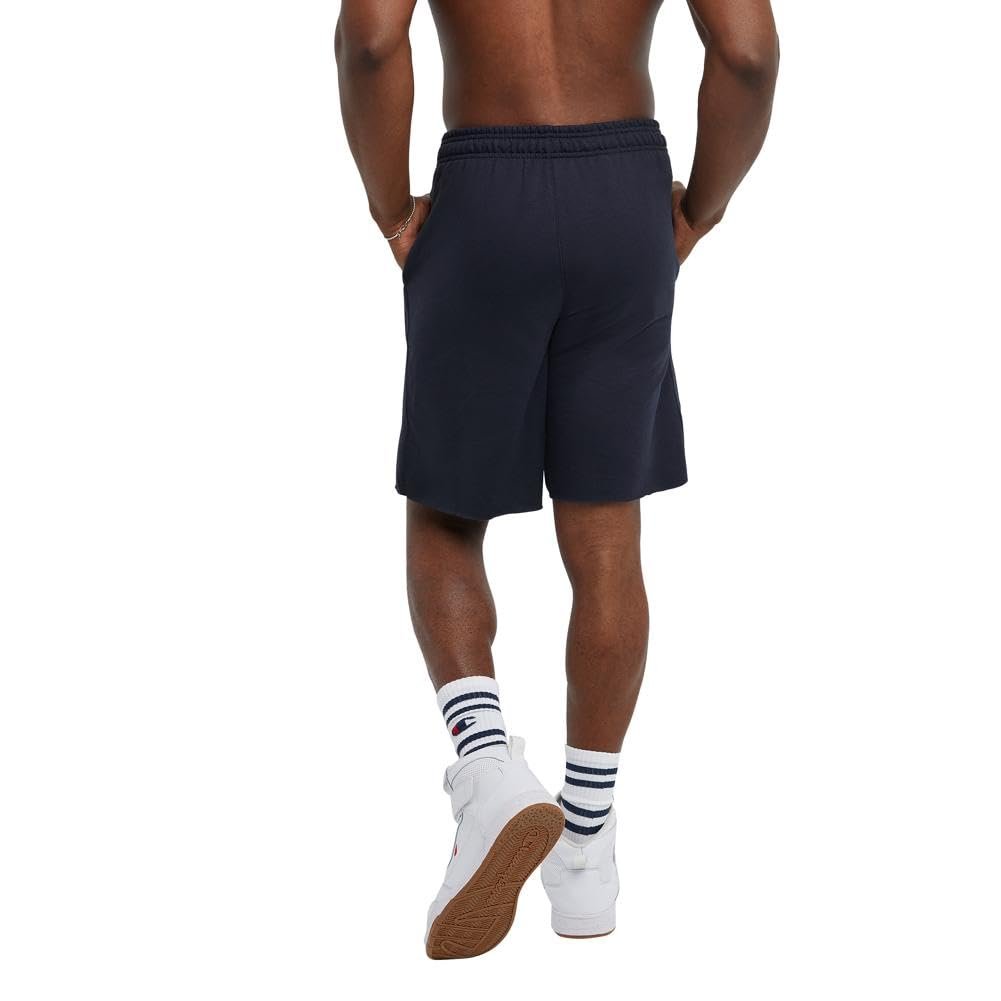 Champion Men's, Powerblend, Fleece Midweight, Athletic Shorts with Pockets (Reg. or Big, Navy C Patch Logo, Large Tall