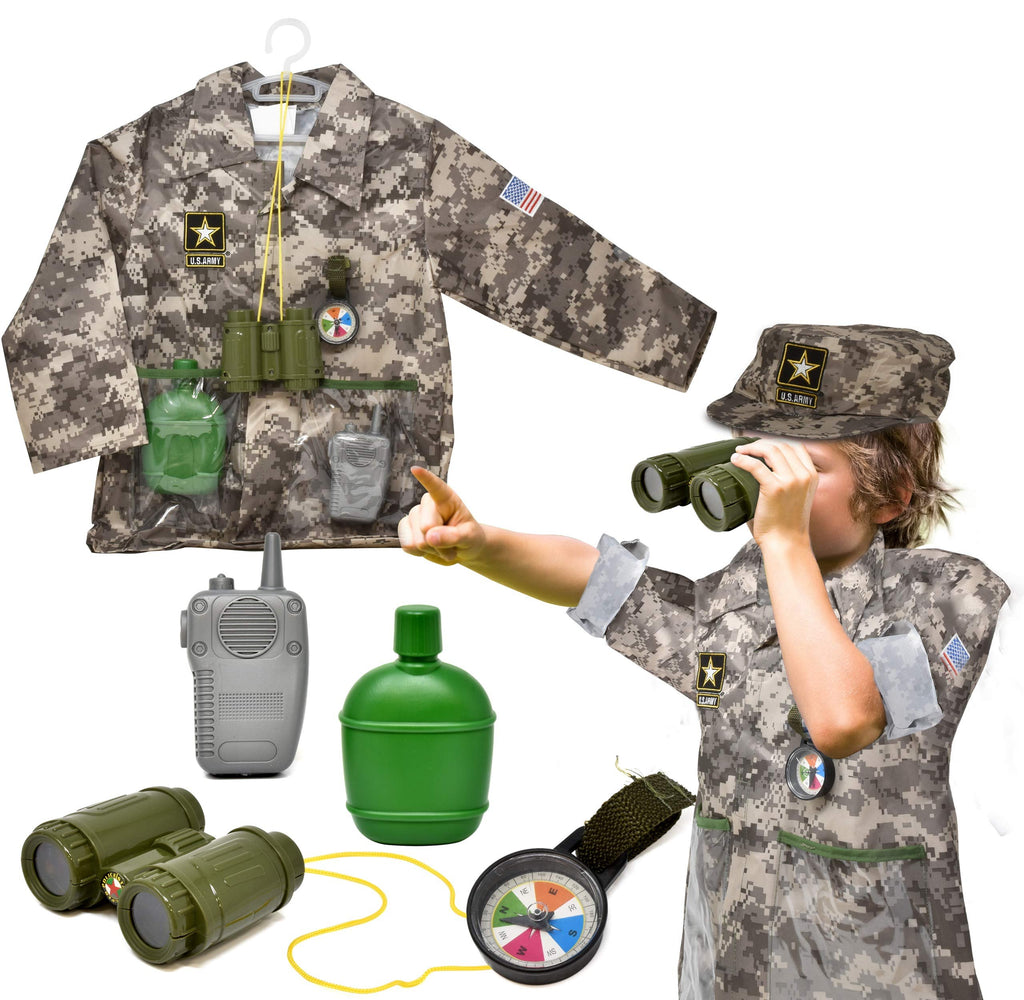 US Army Kids Army Soldier Costume Children's Deluxe Combat Military Soldier Role Play Dress Up, Camouflage Costume Set with Cap for Boys Kids and Toddlers