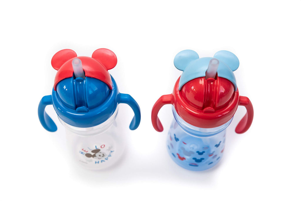 Cudlie Disney Mickey Mouse 7oz Baby Boy's Set of Two Straw Sipper Handles, Hello Happy