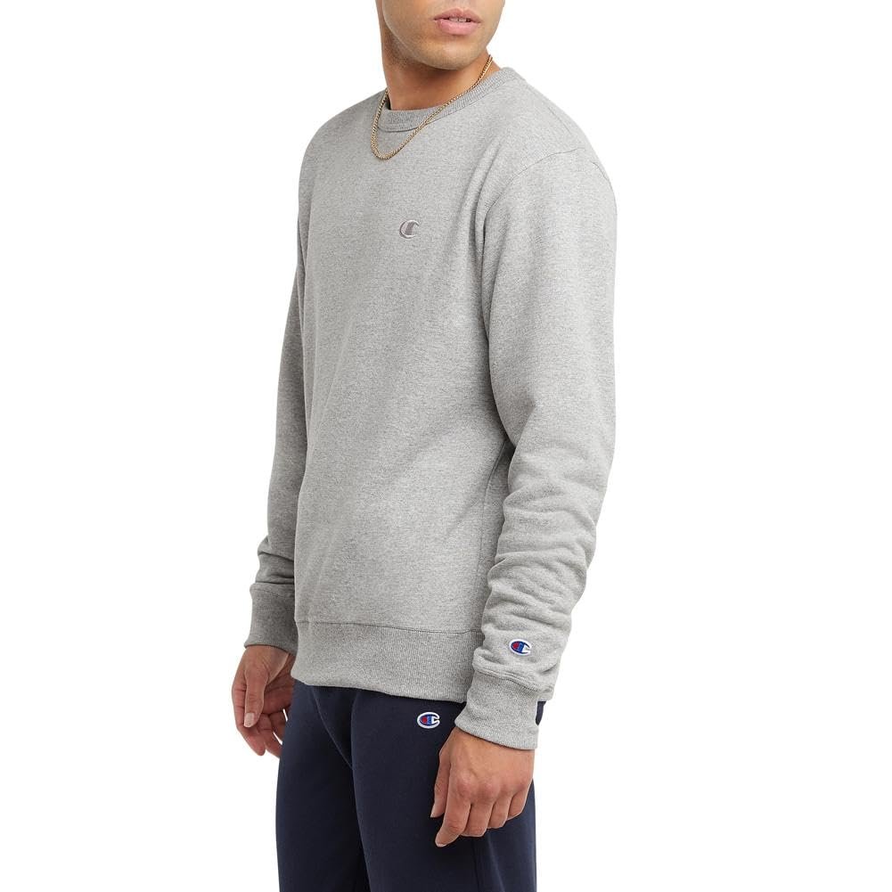 Champion, Powerblend, Fleece, Crewneck Sweatshirt for Men (Reg Tall), Oxford Gray C Logo, XX-Large big