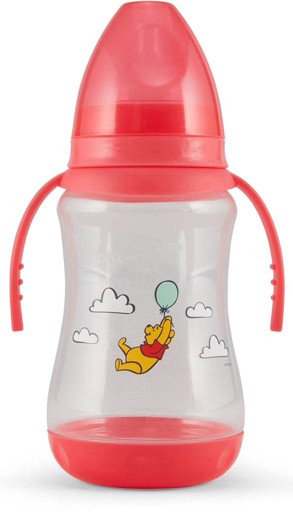 Disney 2 Pack 10 Ounce Baby Bottles with Character Prints and Colored Covers with Double Handle - BPA Free and Easy to Clean