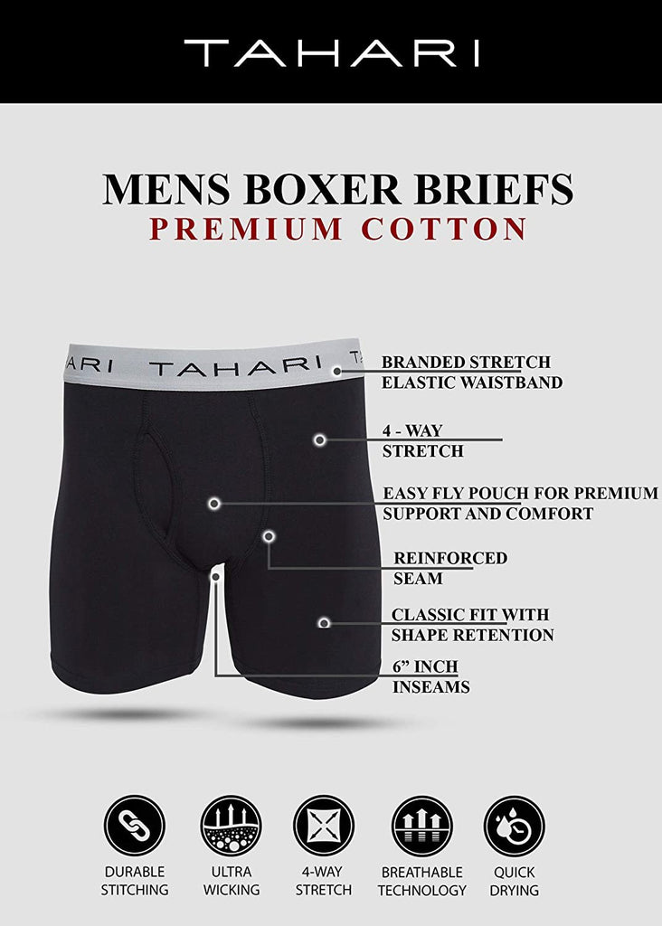 Tahari Mens 6-Pack Underwear Multi Pack Premium Comfort Cotton Boxer Brief Set