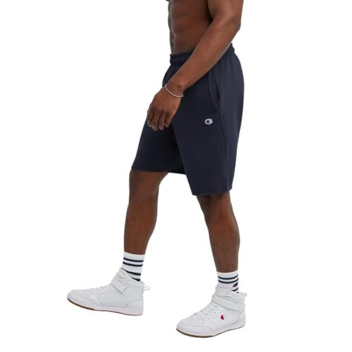 Champion Men's, Powerblend, Fleece Midweight, Athletic Shorts with Pockets (Reg. or Big, Navy C Patch Logo, Large Tall