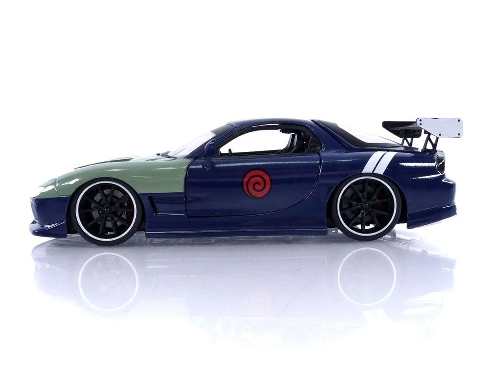 Jada Toys Naruto 1:24 1995 Mazda RX-7 Die-Cast Car & 2.75" Kakashi Hatake Figure, Blue,green