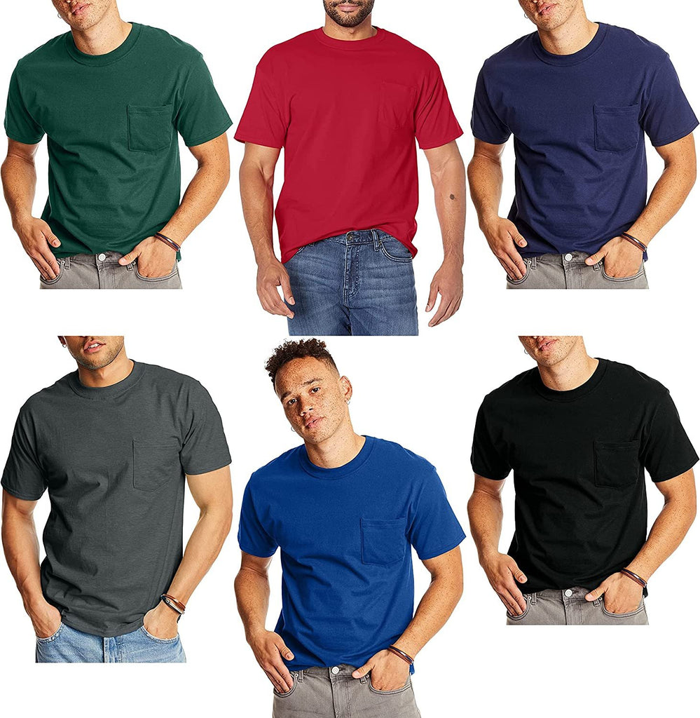 Hanes Men's Pocket Tshirts 6-Pack Slightly Imperfect Soft Breathable Cool Comfort Random Colors (S-3X) COLORS VARY