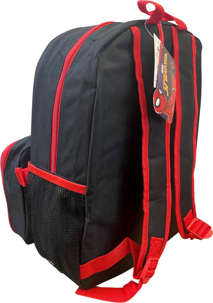 Ruz Spiderman Boy's 16 Inch Backpack With Removable Matching Lunch Box Set (Black-Red)