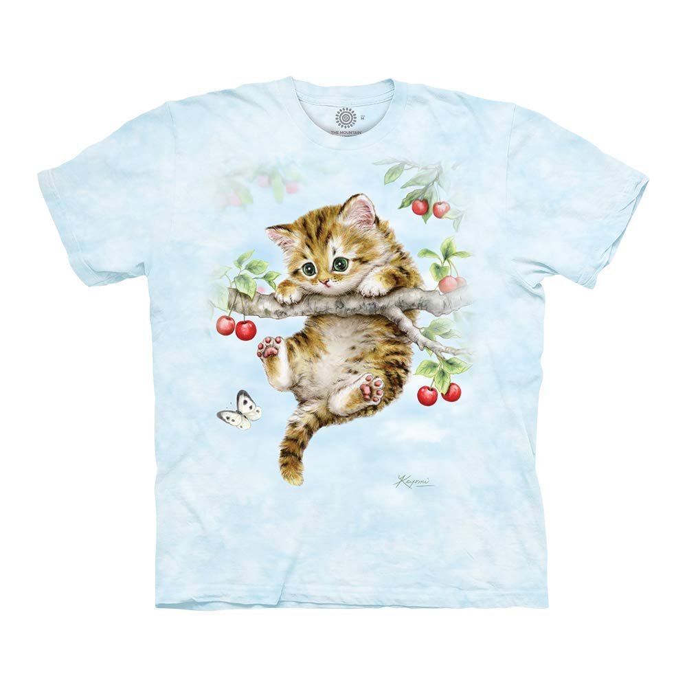 The Mountain Unisex Kitten on Branch T-Shirt - Cherry Kitten - Blue, M