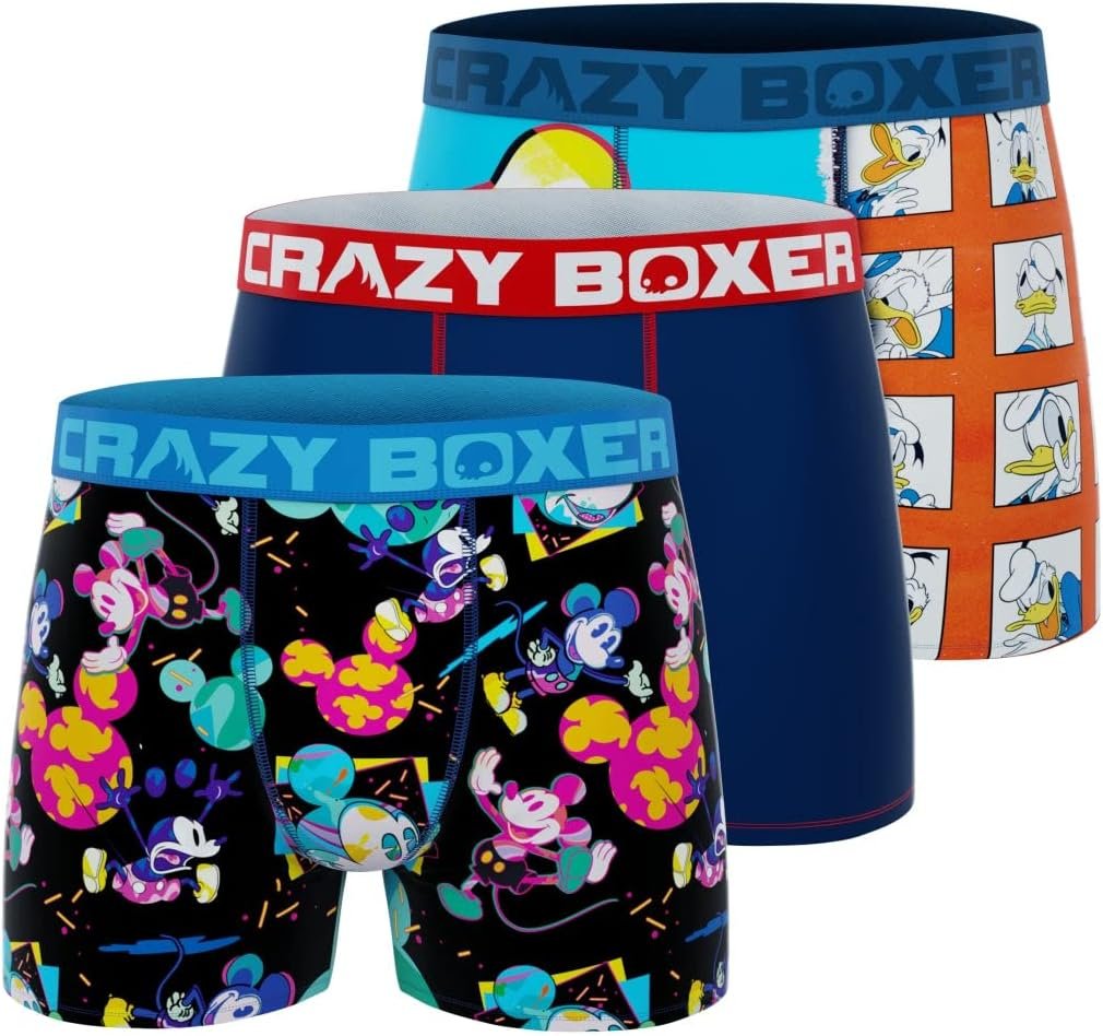 CRAZYBOXER Men's Underwear Disney Classic Original Distortion-free Boxer Brief Soft (3 PACK)