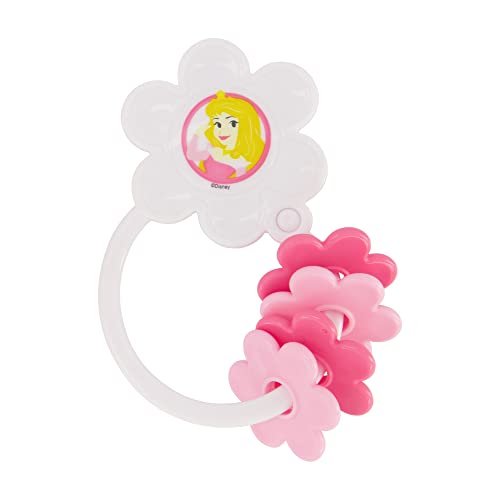 2 Pack Disney Princess Character Shape Rattle and Keyring Teether, Premium Toddler Birthday Toys, Infant Teething Toys, Great for Newborn Shower Gifts