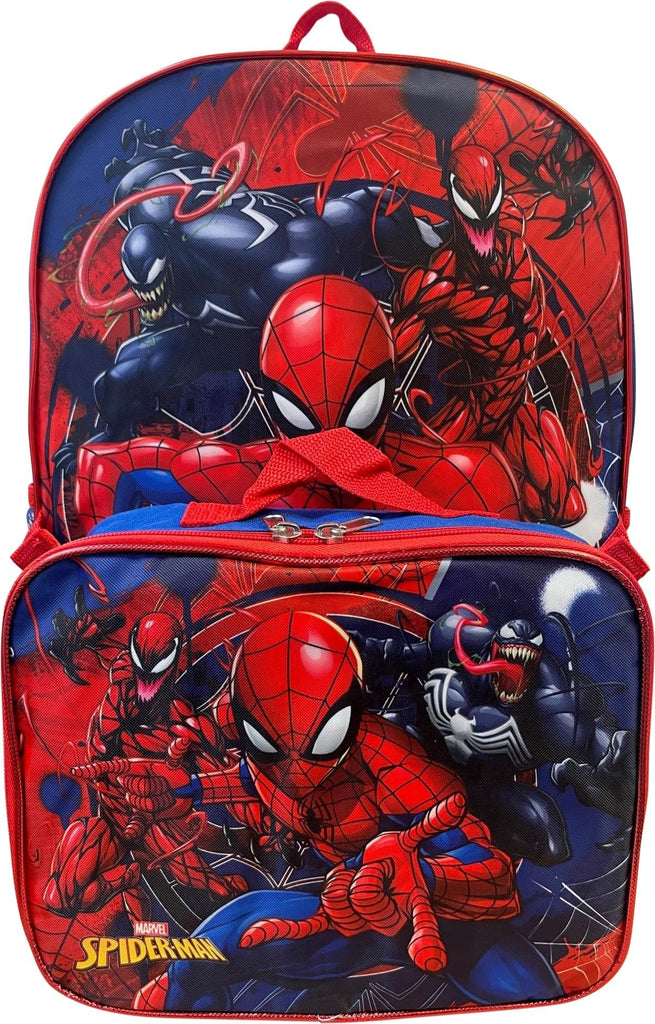 Ruz Spiderman Boy's 16 Inch Backpack With Removable Matching Lunch Box Set (Black-Red)