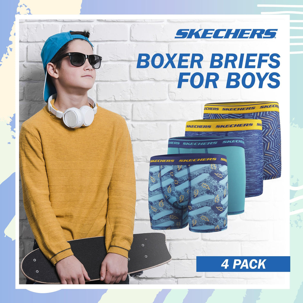 Sketchers Boys Underwear 4 Pack Boxer Briefs for Boys Durable Stretch Breathable Moisture Wicking