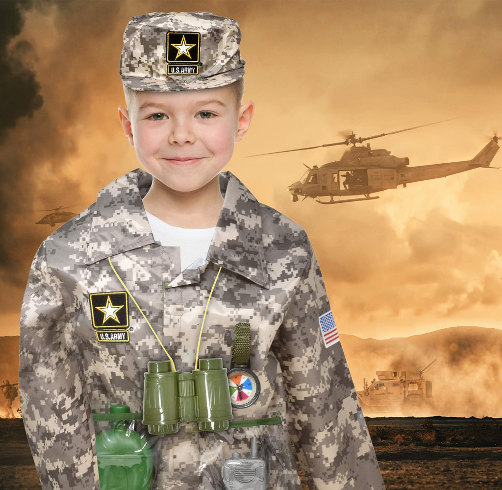 US Army Kids Army Soldier Costume Children's Deluxe Combat Military Soldier Role Play Dress Up, Camouflage Costume Set with Cap for Boys Kids and Toddlers