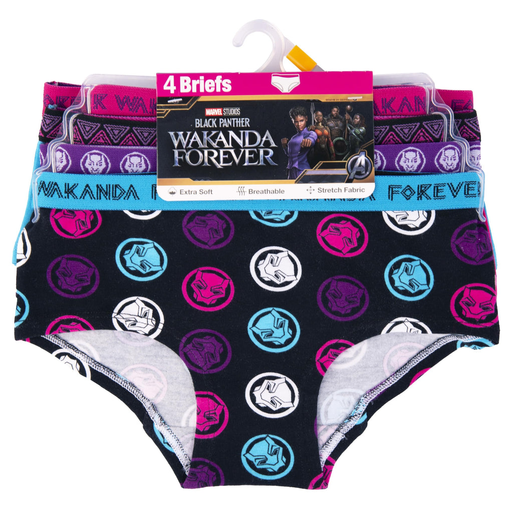 Handcraft Girls' Black Panther 4-Pack Panties Cotton/Spandex Blend Sizes 6,8,10 Wakanda Forever