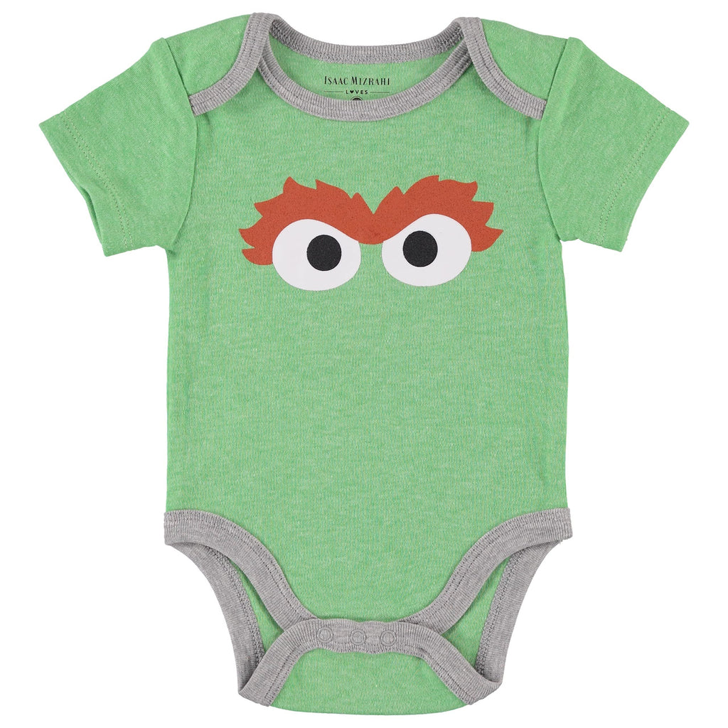 Happy Threads Sesame Street Baby Boys' Bodysuit Three Pack - Baby Bodysuit Multipack - Newborn Girl Clothest (Re/Blue/Green, 3-6 Months)