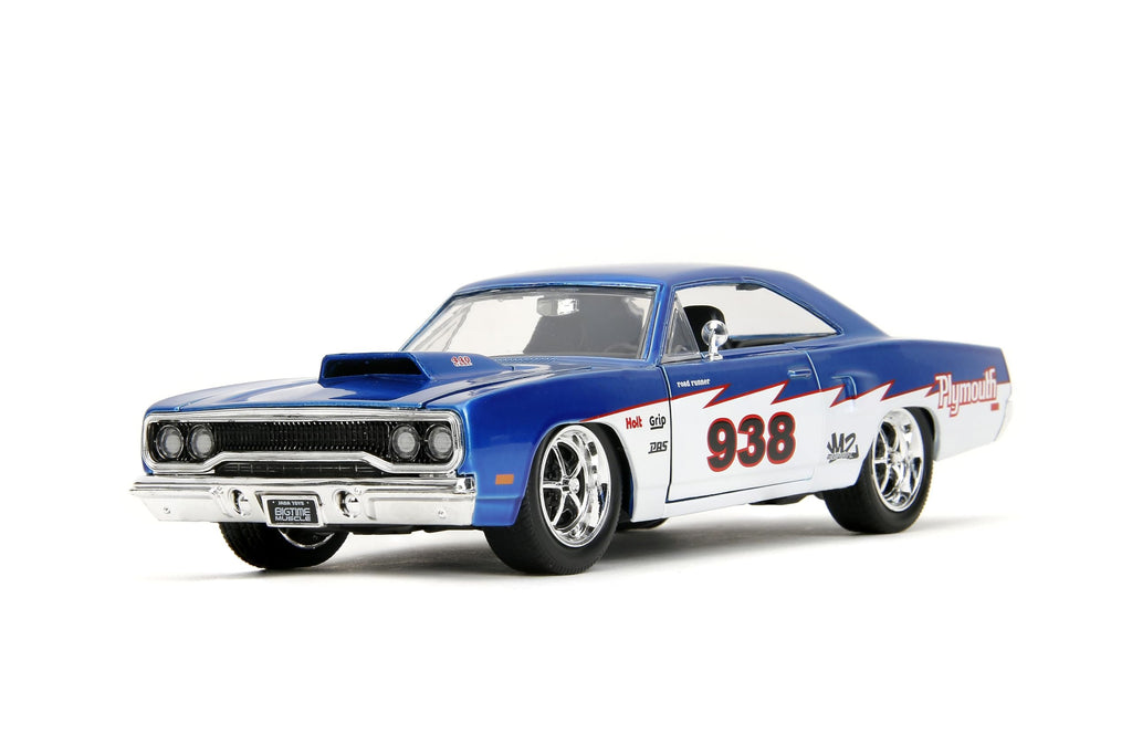 Big Time Muscle 1:24 1970 Plymouth Roadrunner Die-Cast Car, Toys for Kids and Adults(Candy Blue/White)