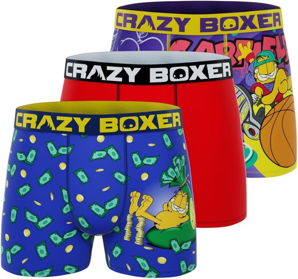 CRAZYBOXER Men's Underwear Garfield Freedom of movement Resistant Boxer Brief Original (3 PACK)