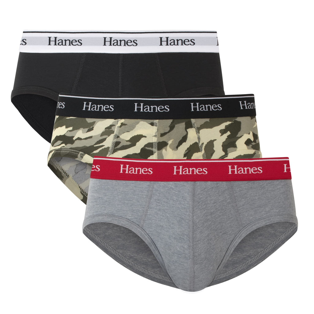 Hanes Originals Stretch Cotton Briefs Pack, Moisture-Wicking Underwear for Men, 3-Pack, Black/Concrete Heather/Camo, 3X-Large