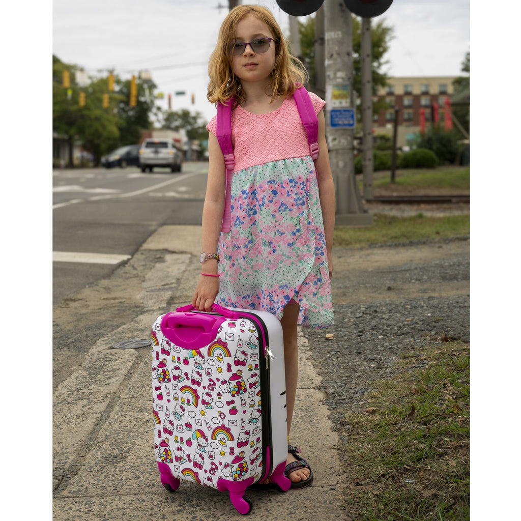 Hello Kitty Girls Luggage and Backpack Set - 18" Luggage Suitcase With Wheels, 13.75" Backpack