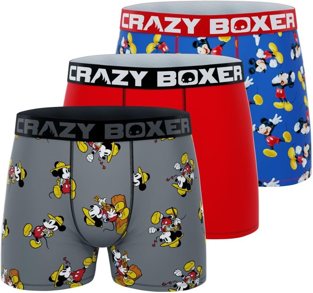 CRAZYBOXER Men's Underwear Disney Classic Original Distortion-free Boxer Brief Soft (3 PACK)