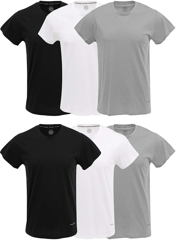 TAHARI Mens 6pk Undershirts Crewneck Multi Pack Short-Sleeve T-Shirt