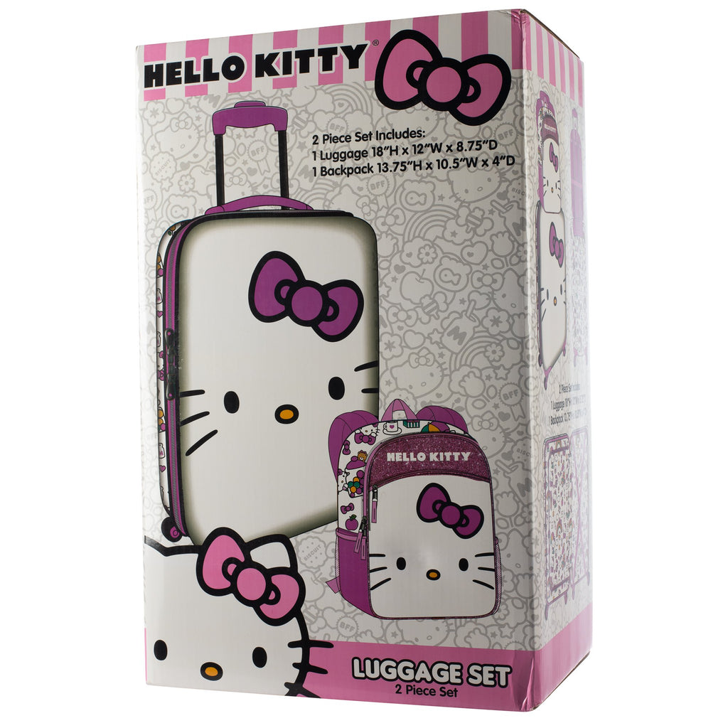 Hello Kitty Girls Luggage and Backpack Set - 18" Luggage Suitcase With Wheels, 13.75" Backpack