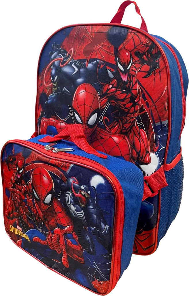 Ruz Spiderman Boy's 16 Inch Backpack With Removable Matching Lunch Box Set (Black-Red)