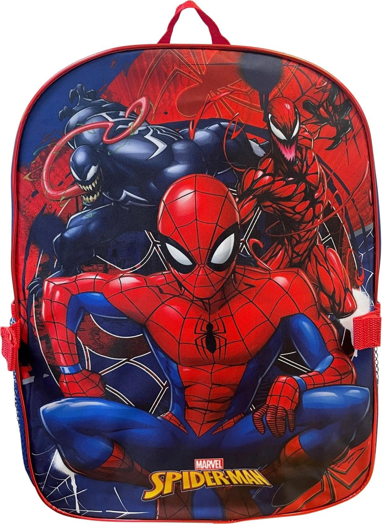 Ruz Spiderman Boy's 16 Inch Backpack With Removable Matching Lunch Box Set (Black-Red)