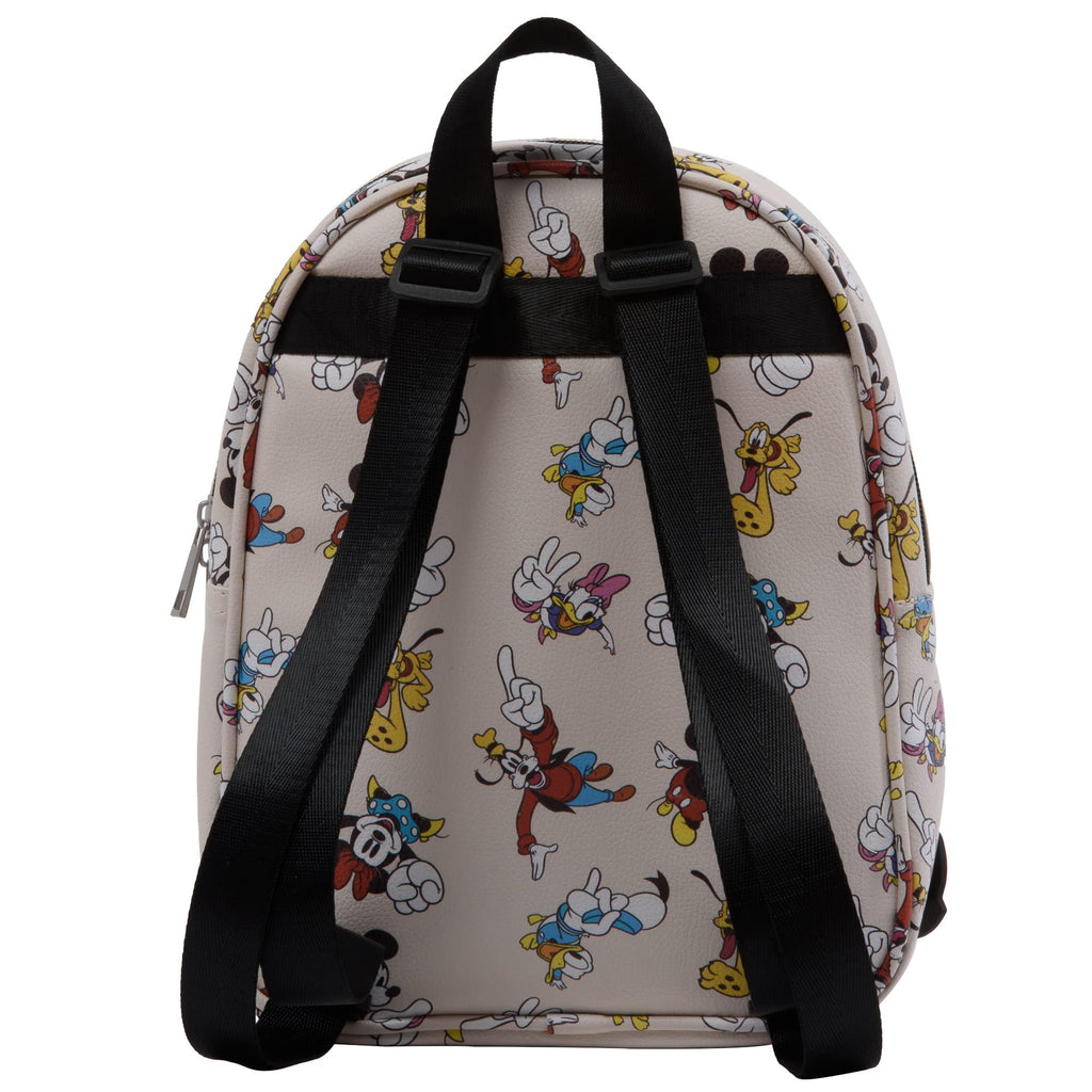 Disney Mickey, Minnie, & Friends Mini Backpack with Allover Print & Molded Iconic Mickey Pants Dangle, 10.5 Inches, Adjustable Straps, Faux Leather