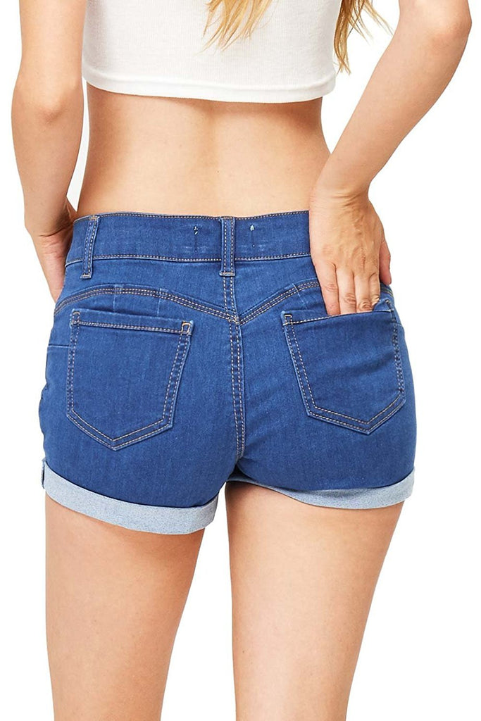 Wax Women's Juniors Mid-Rise Denim Shorts