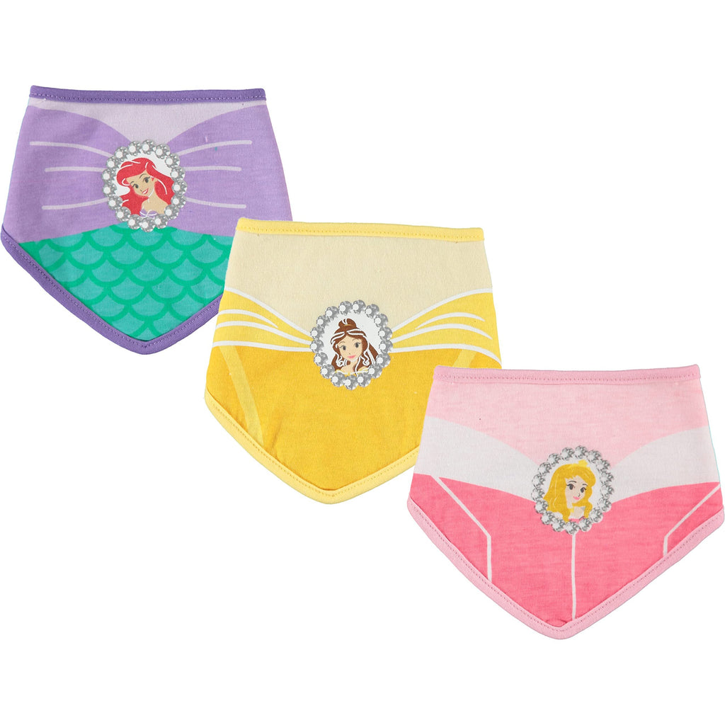 DISNEY PRINCESS Baby Girls 3 Pack Bandana Gift Set (Purple/Yellow/Pink, 12 Months)