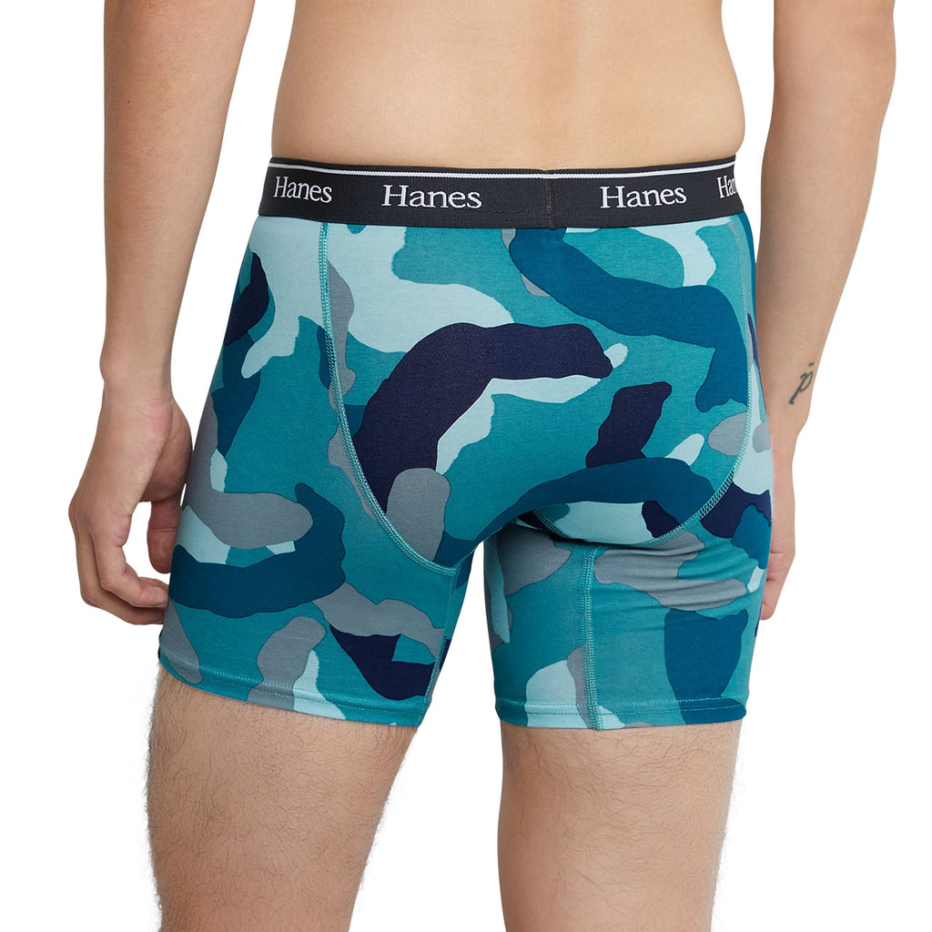 Hanes Originals Men’s Boxer Briefs, Stretch Cotton Moisture-Wicking Underwear, Modern Fit Low Rise, 3-Pack, Regular Leg-Blue Camo/Khaki-3 Pack