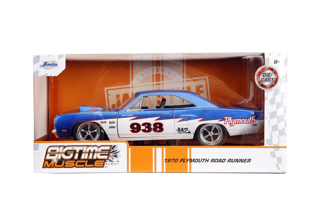 Big Time Muscle 1:24 1970 Plymouth Roadrunner Die-Cast Car, Toys for Kids and Adults(Candy Blue/White)