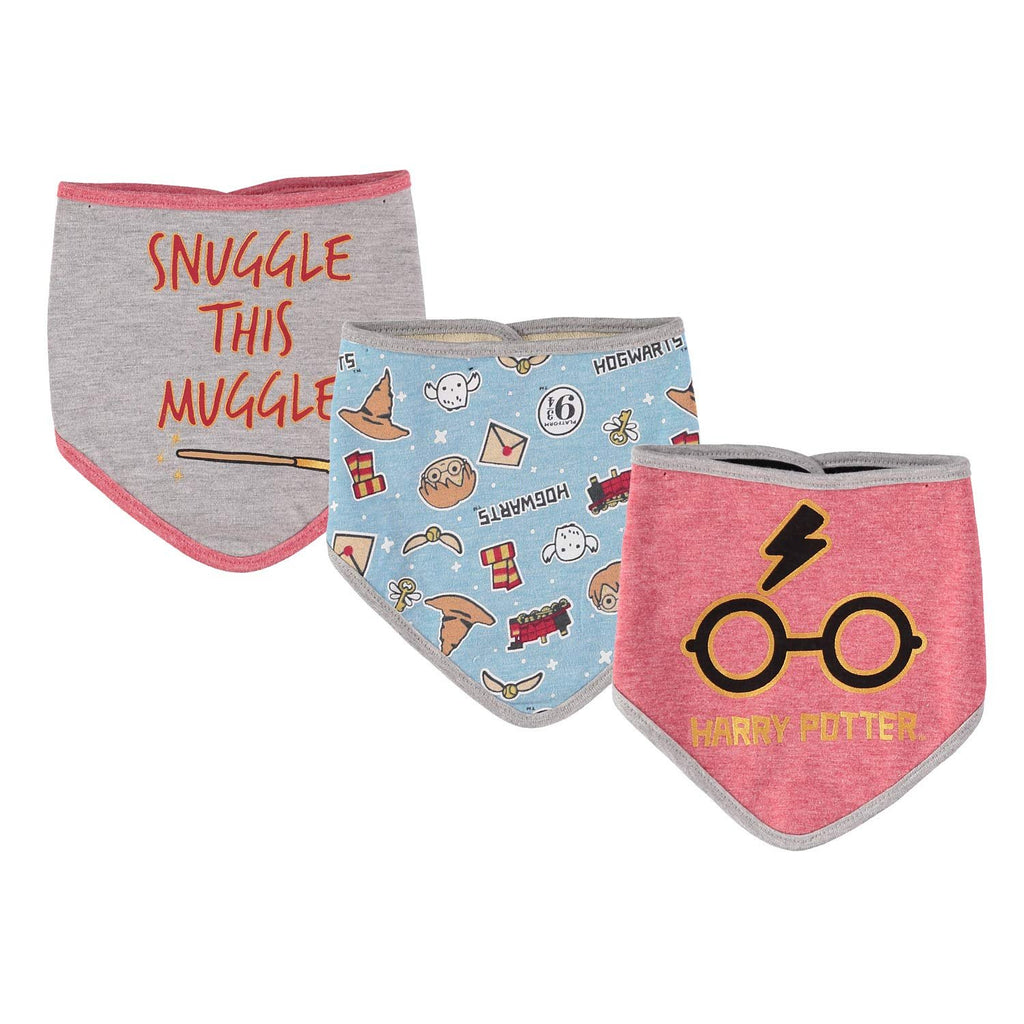 Harry Potter Baby Unisex Bandana Bibs Three Pack Baby Gift for Girls and Boys (Red/Blue/Grey)