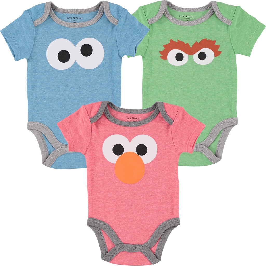 Happy Threads Sesame Street Baby Boys' Bodysuit Three Pack - Baby Bodysuit Multipack - Newborn Girl Clothest (Re/Blue/Green, 3-6 Months)