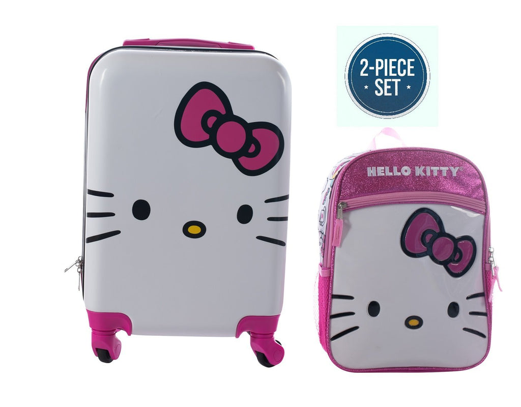 Hello Kitty Girls Luggage and Backpack Set - 18" Luggage Suitcase With Wheels, 13.75" Backpack