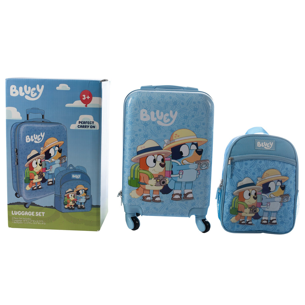 Bluey Kids Luggage and Backpack Set - 18" Luggage Suitcase With Wheels, 13.75" Backpack