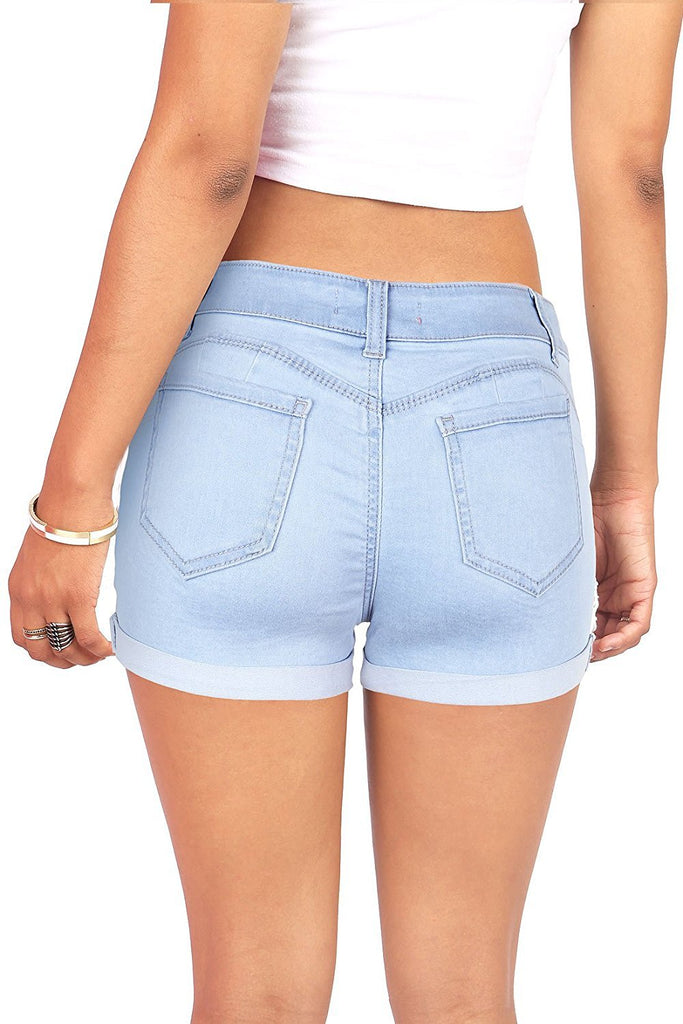 Wax Women's Juniors Mid-Rise Denim Shorts