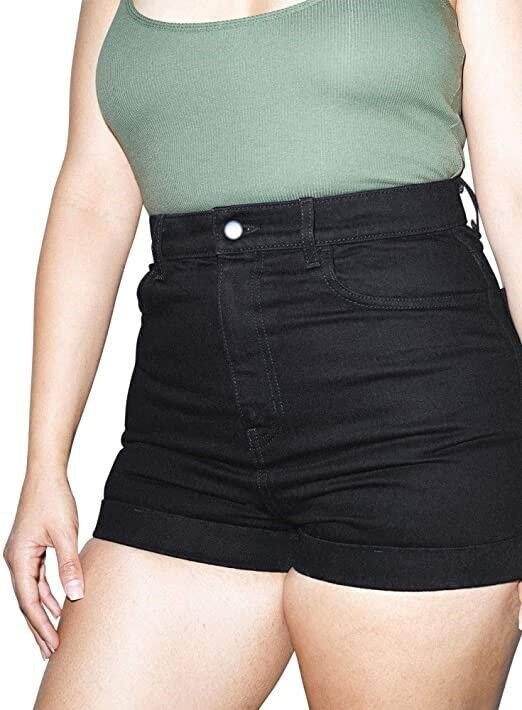 American Apparel Women's Denim High Cuff Short, Black, Waist: 30