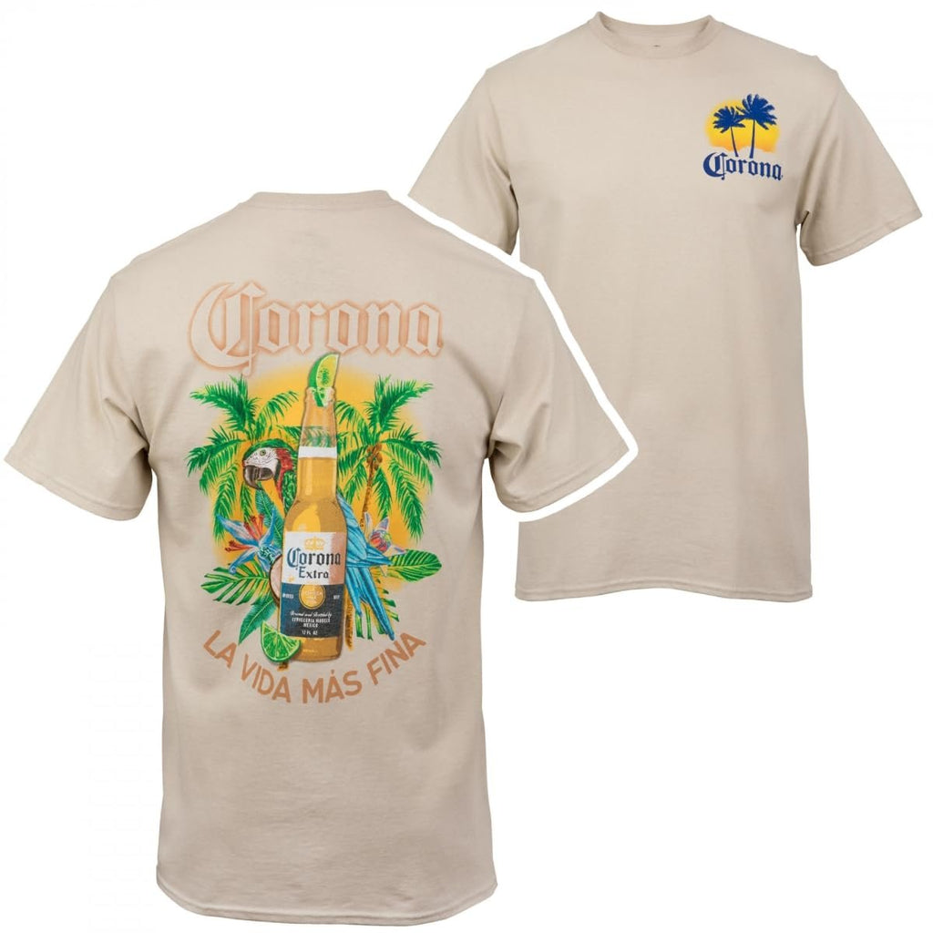 Corona Extra La Vida Mas Fina Bottle Front and Back Print T-Shirt