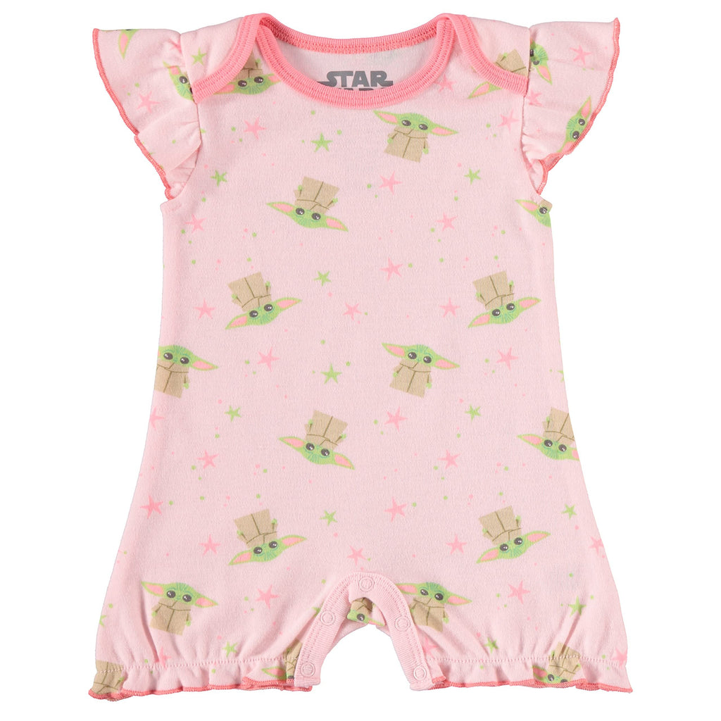 STAR WARS Baby Girls Ruffled Sleeve Shortie 2-Pack - Baby Yoda Baby Bodysuit 2-Pack - Baby Girls Clothing (Pink/Green, 3-6M)