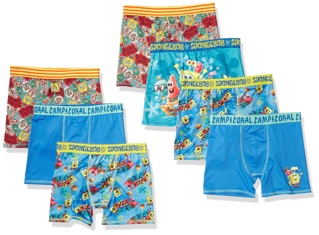 SpongeBob SquarePants Boys' Exclusive Underwear Multipacks with Patrick, Squidward and More in Sizes 4, 6, 8, 10 & 12, 7-Pack Athletic Boxer Brief_Classic