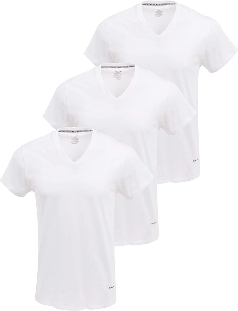 TAHARI Mens 3pk White Undershirts Vnecks Multi Pack Short-Sleeve T-Shirt