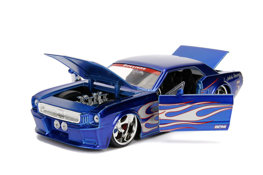 Bigtime Muscle 1:24 1965 Ford Mustang Die-Cast Car, Toys for Kids and Adults(Blue/Silver Flames)