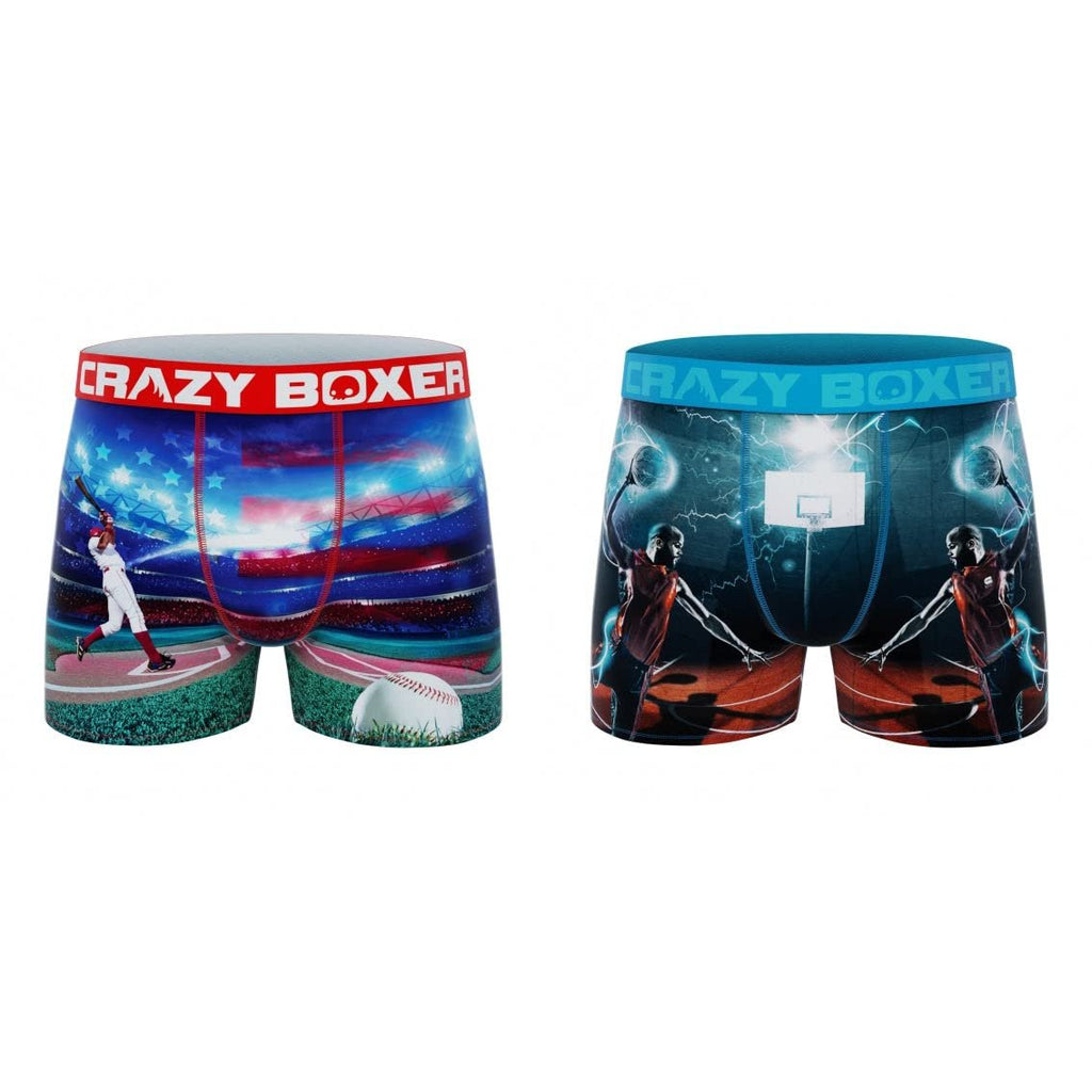 CRAZYBOXER All Star Baseball Baskterball Men's Boxer Briefs (2 pack)